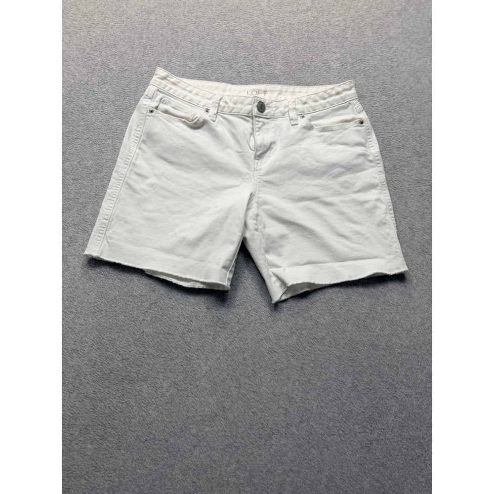 Loft Women White Denim Raw Hem Shorts Size 27/4 Casual Summer